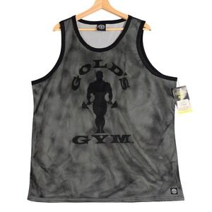 Golds Gym Mens 2XL Black White Mesh Tank Top Sleeveless Graphic Muscle Shirt Vtg